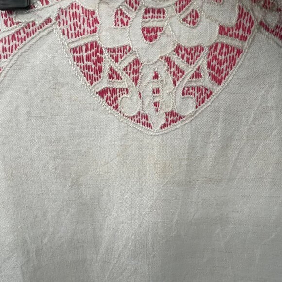 Vintage Linen Table Runner Cream Pink Cutwork Embroidered Floral Lace 45” Used - Picture 11 of 16